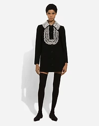 Short wool coat with lace details