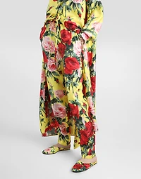 Silk twill pants with bouquet print