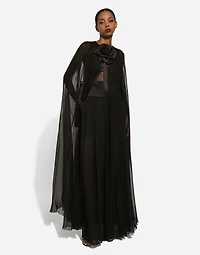 Silk chiffon cape with flower appliqué