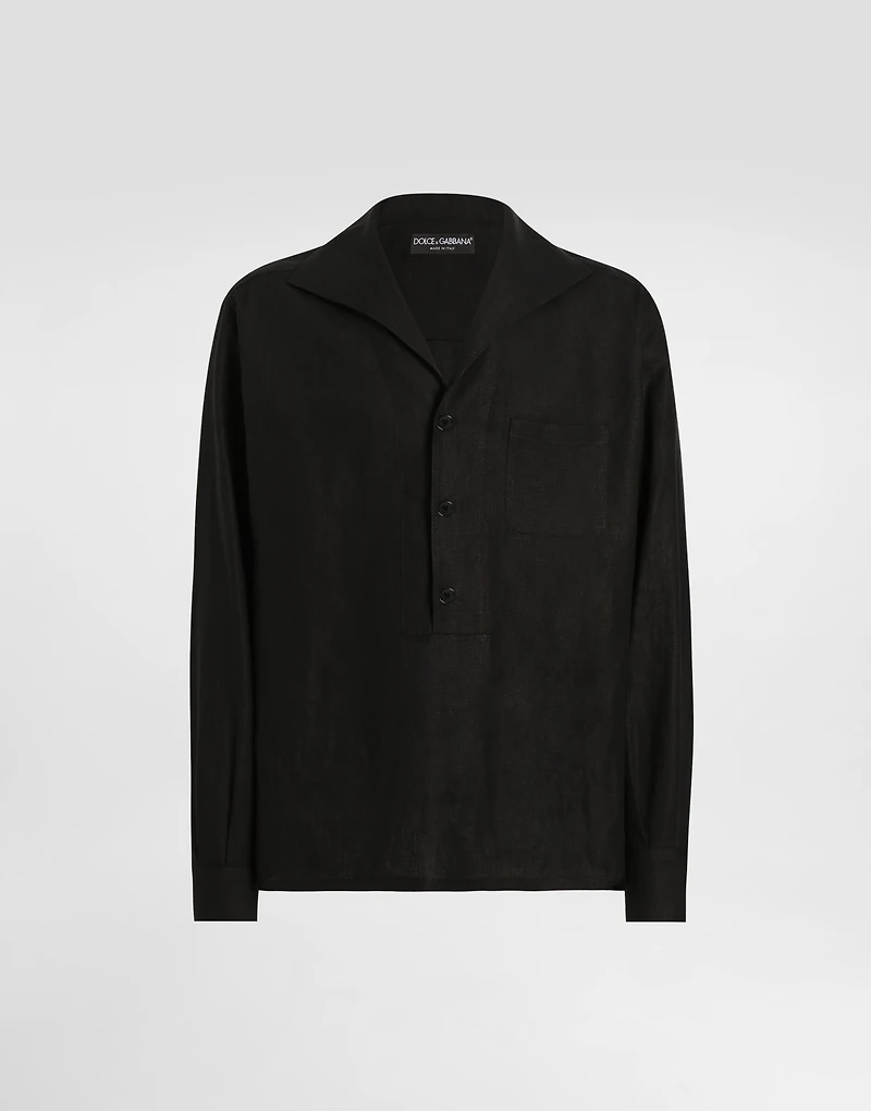 Three-button long-sleeved linen shirt