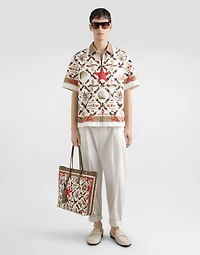 Shell-print stretch drill hawaii shirt