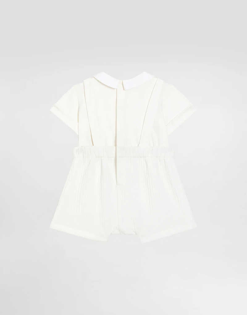 Interlock and piqué romper suit with diamond stitch detailing