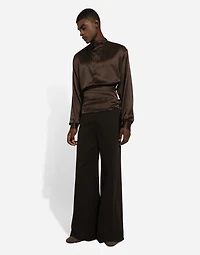 Wide-leg stretch cotton pants
