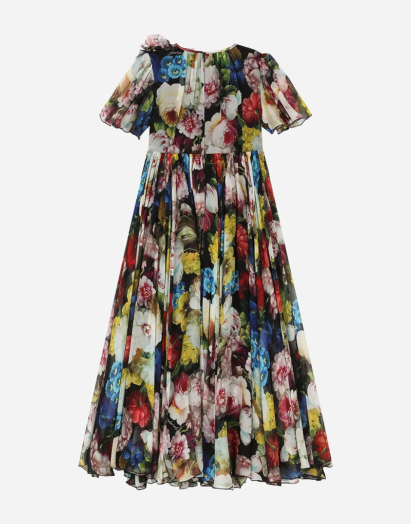 Chiffon dress with nocturnal flower print