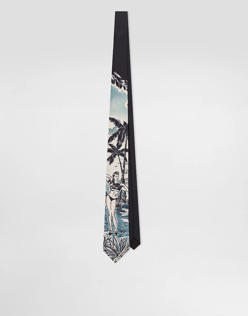 Pin-up print silk tie