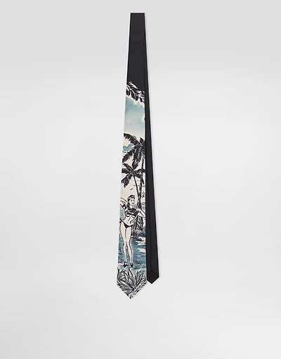 Pin-up print silk tie
