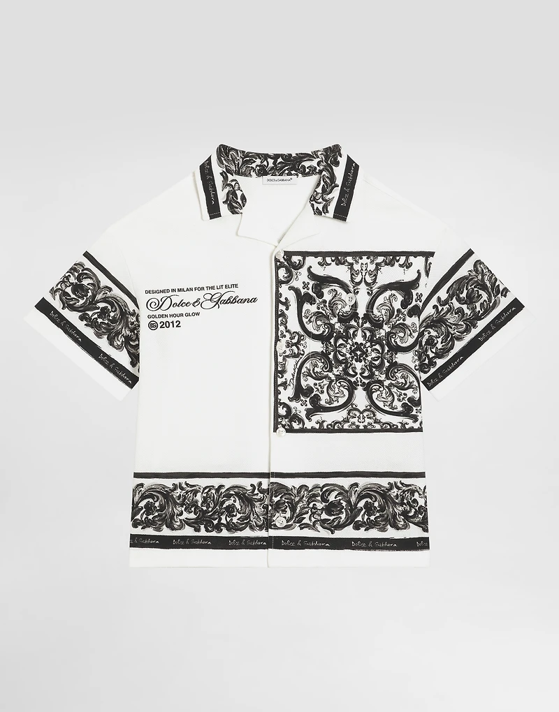 Majolica-print double piqué shirt
