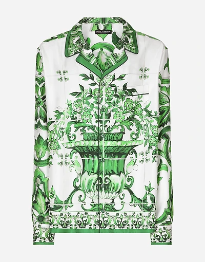 Silk twill shirt with majolica print