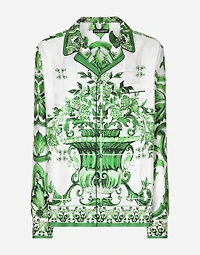 Silk twill shirt with majolica print