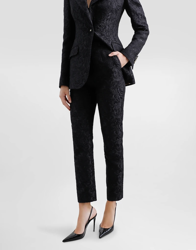 Tailored quilted floral jacquard pants