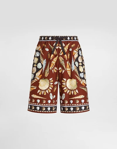 Shell-print poplin trousers