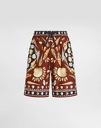 Shell-print poplin trousers