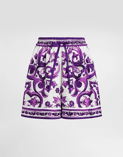 Majolica-print twill shorts