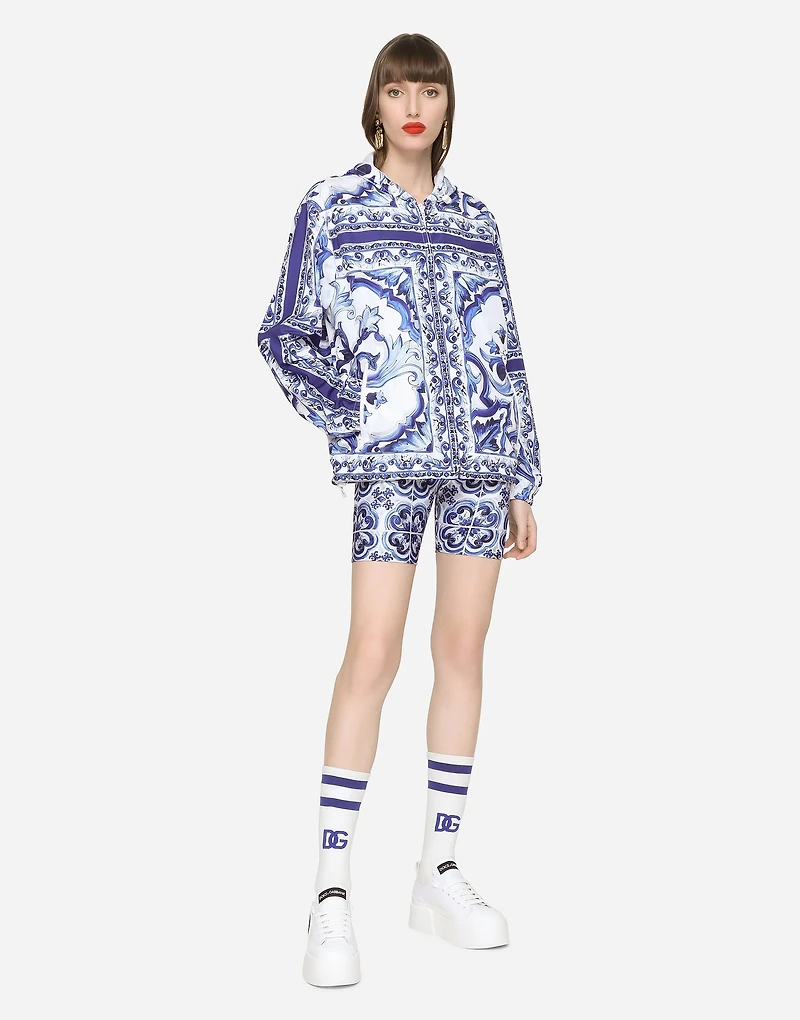 Majolica-print windbreaker with hood