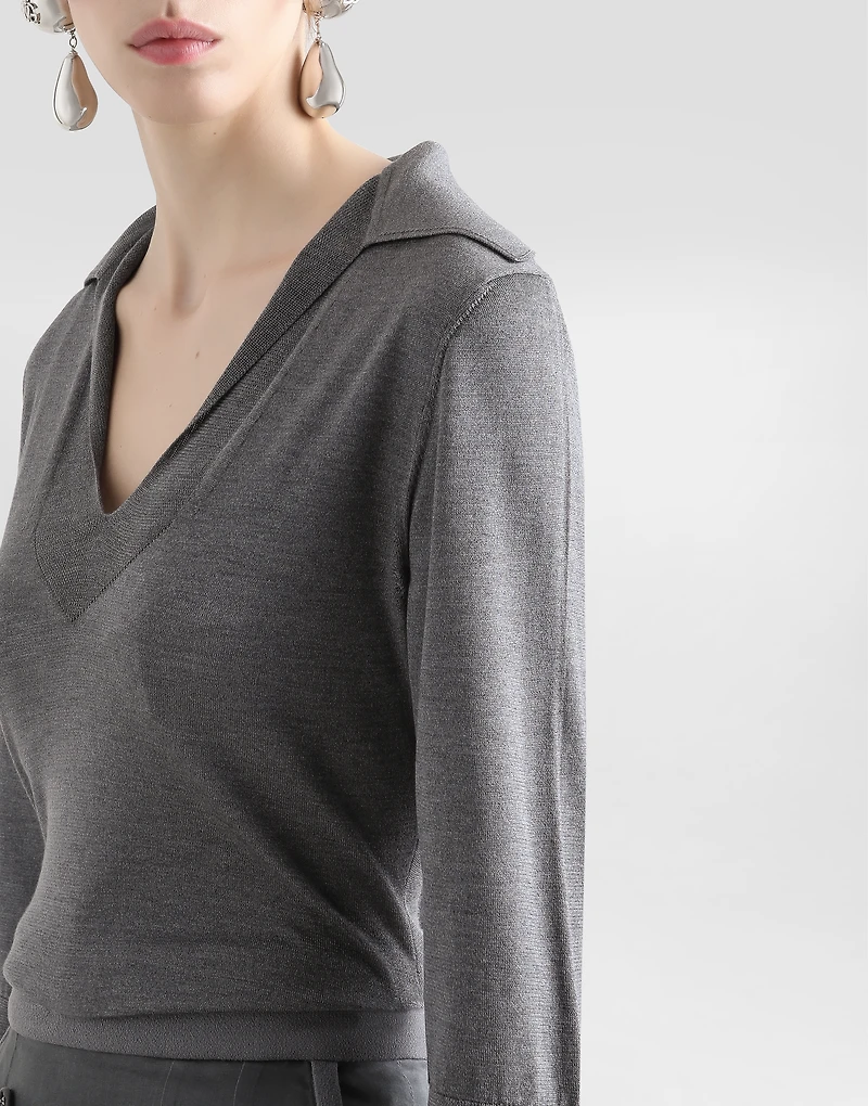 Silk V-neck polo-shirt with DG logo embroidery