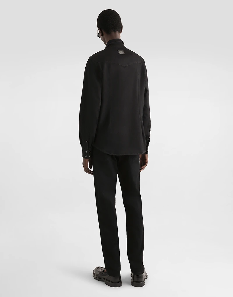 Regular-fit black wash stretch jeans