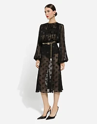 Dévoré satin godet skirt with DG logo