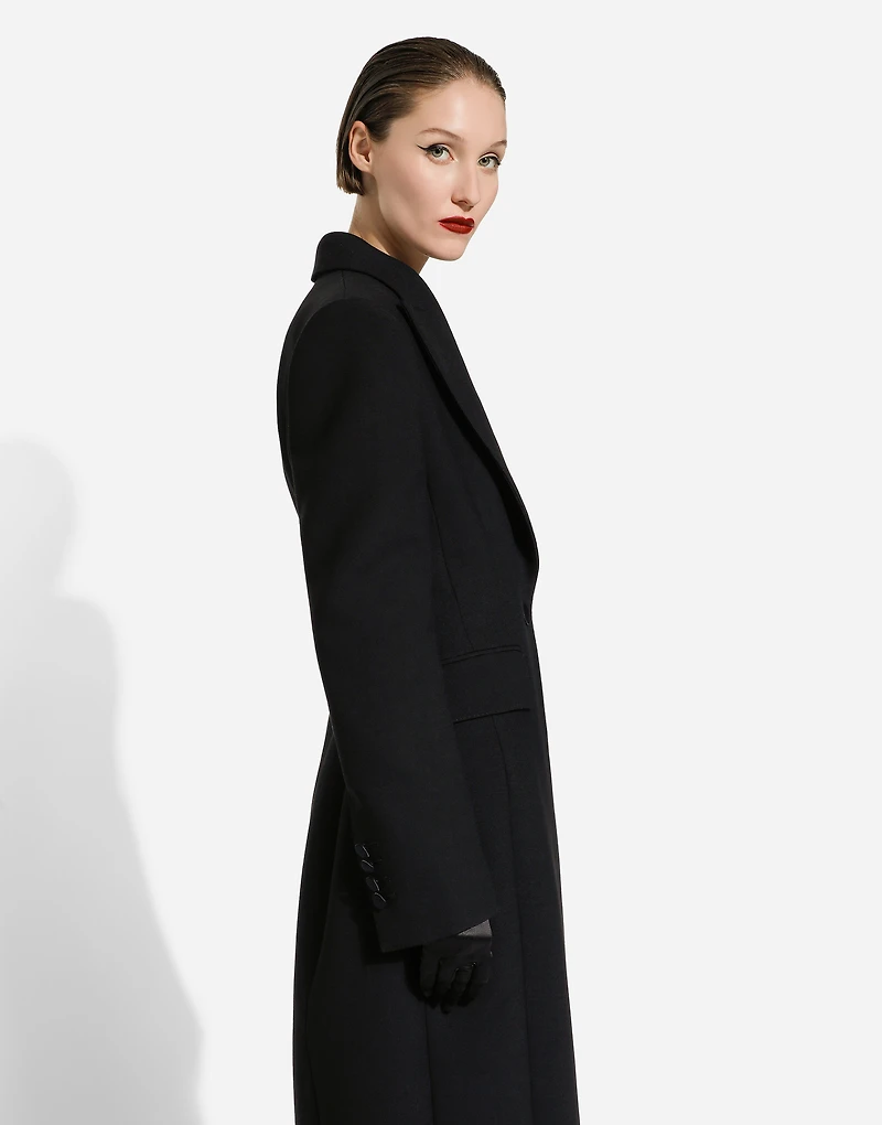 Long single-breasted wool cady coat