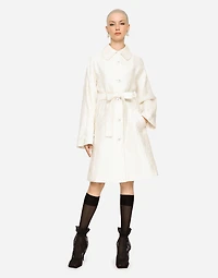 Belted floral jacquard coat