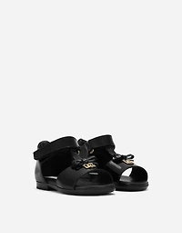 Patent leather first steps sandals with metal DG logo