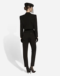 Short wool gabardine tuxedo jacket