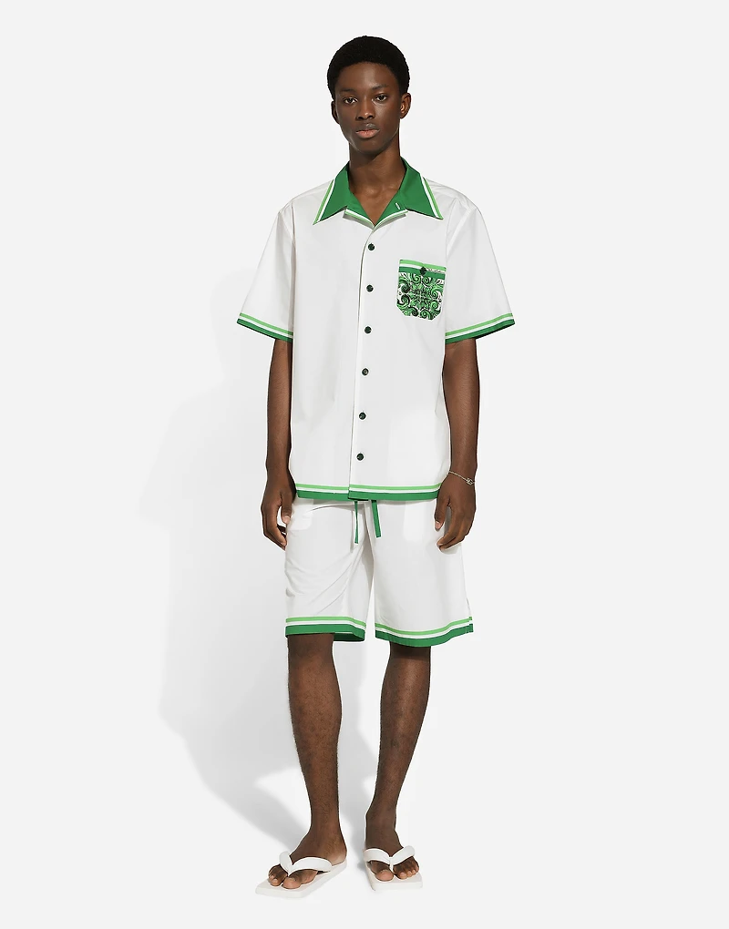 Poplin jogging shorts with majolica print