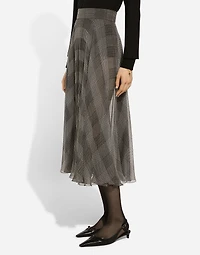 Silk chiffon calf-length circle skirt with glen plaid print