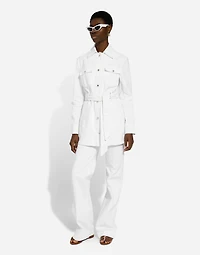 Long denim jacket with belt