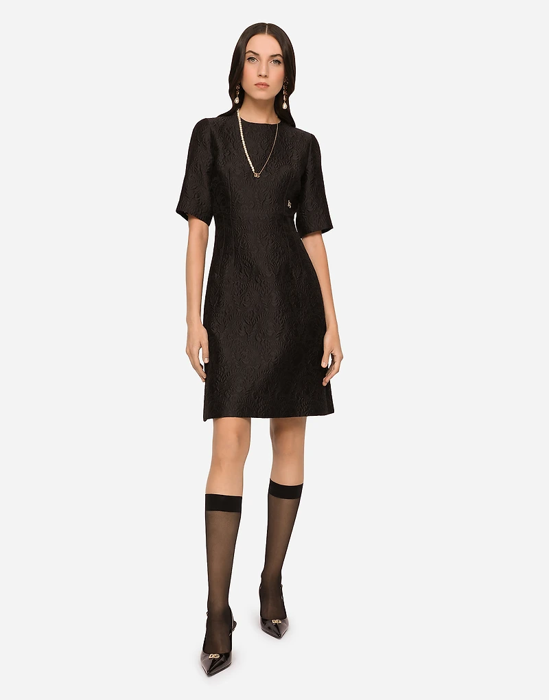 Fit-and-flare midi dress floral jacquard