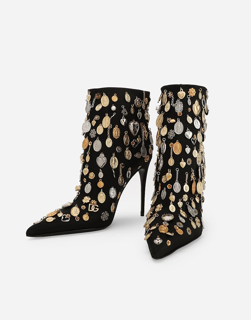 Satin and embroidered ankle boots