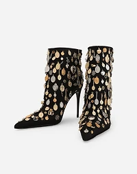 Satin and embroidered ankle boots