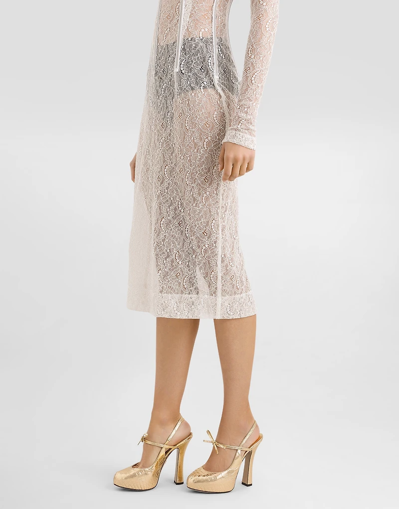 Lace calf-length dress with corset detailing