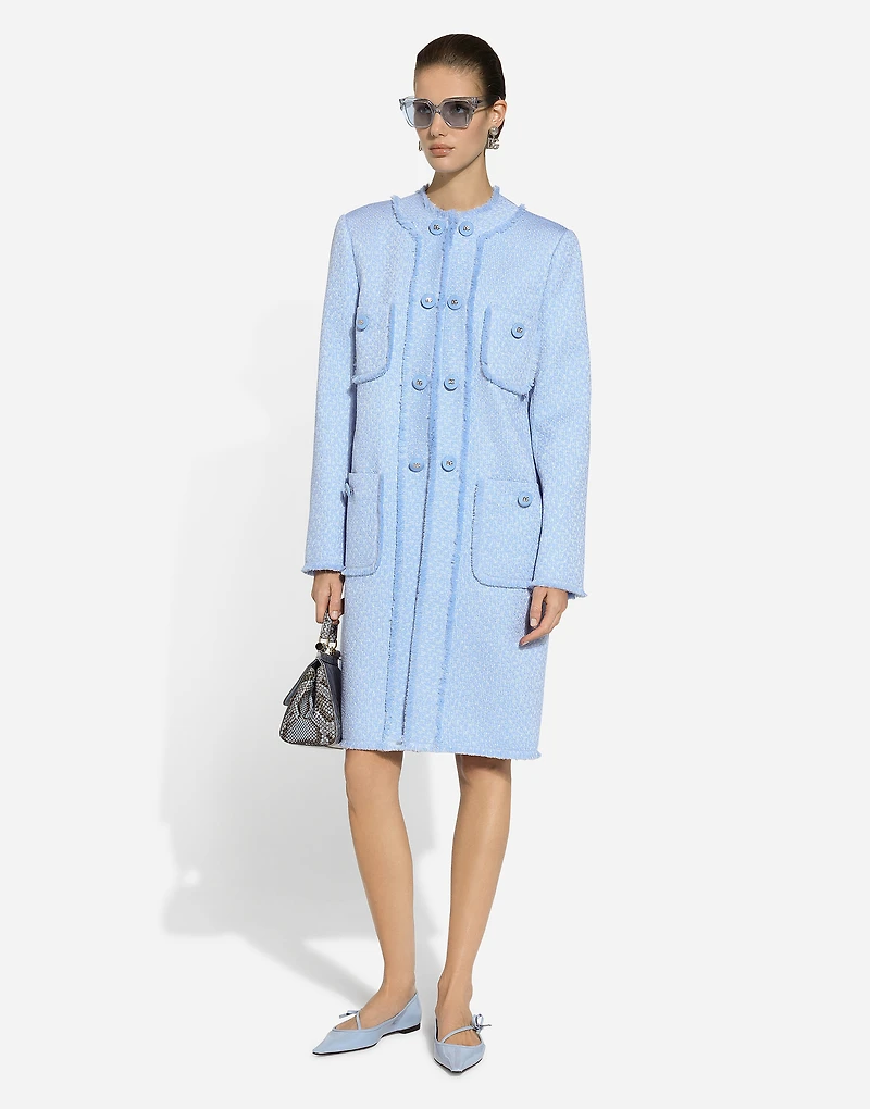 Single-breasted raschel tweed coat