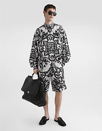 Majolica-print poplin trousers
