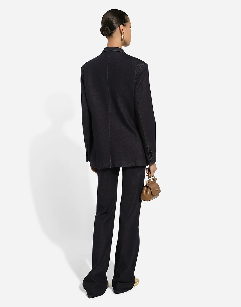 Double-breasted silk and cotton denim Taormina-fit jacket