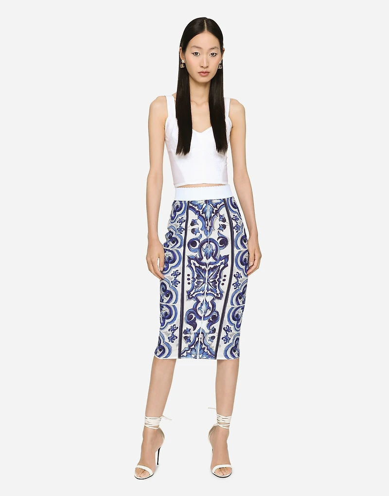 Majolica print midi skirt