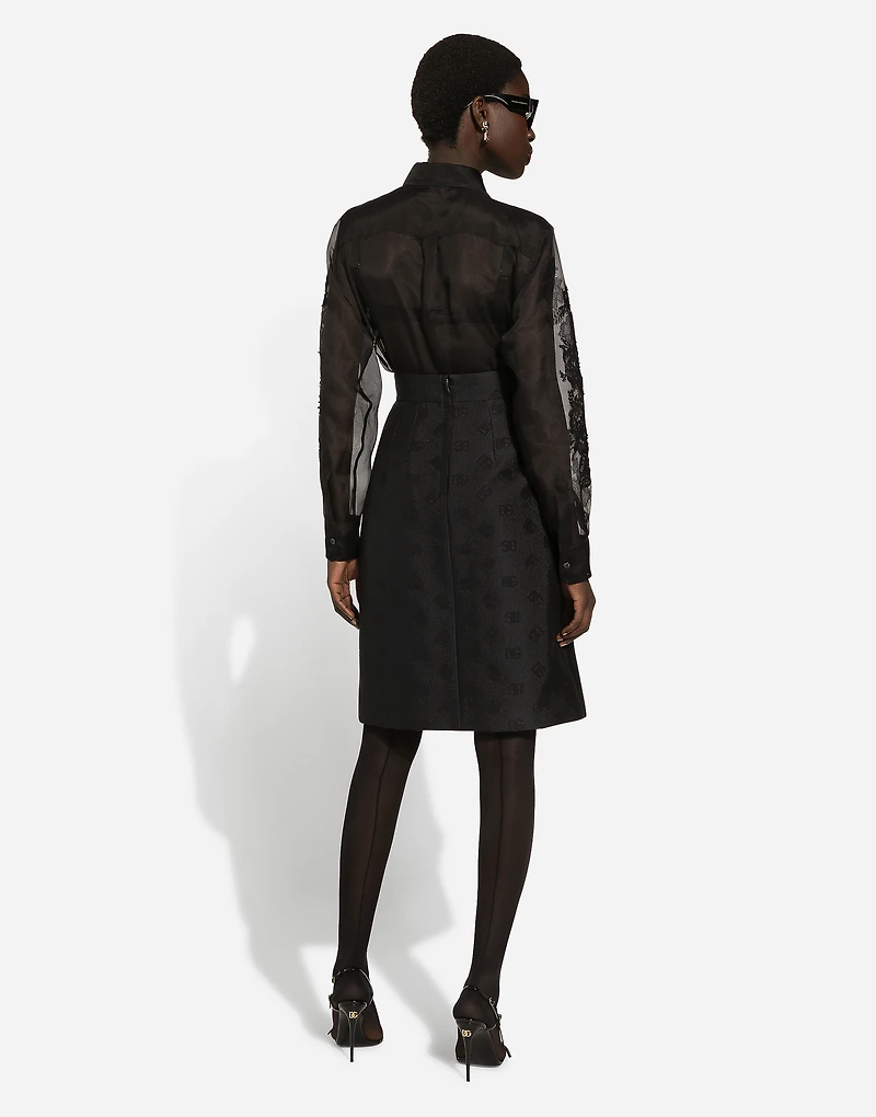 Organza shirt with lace appliqués