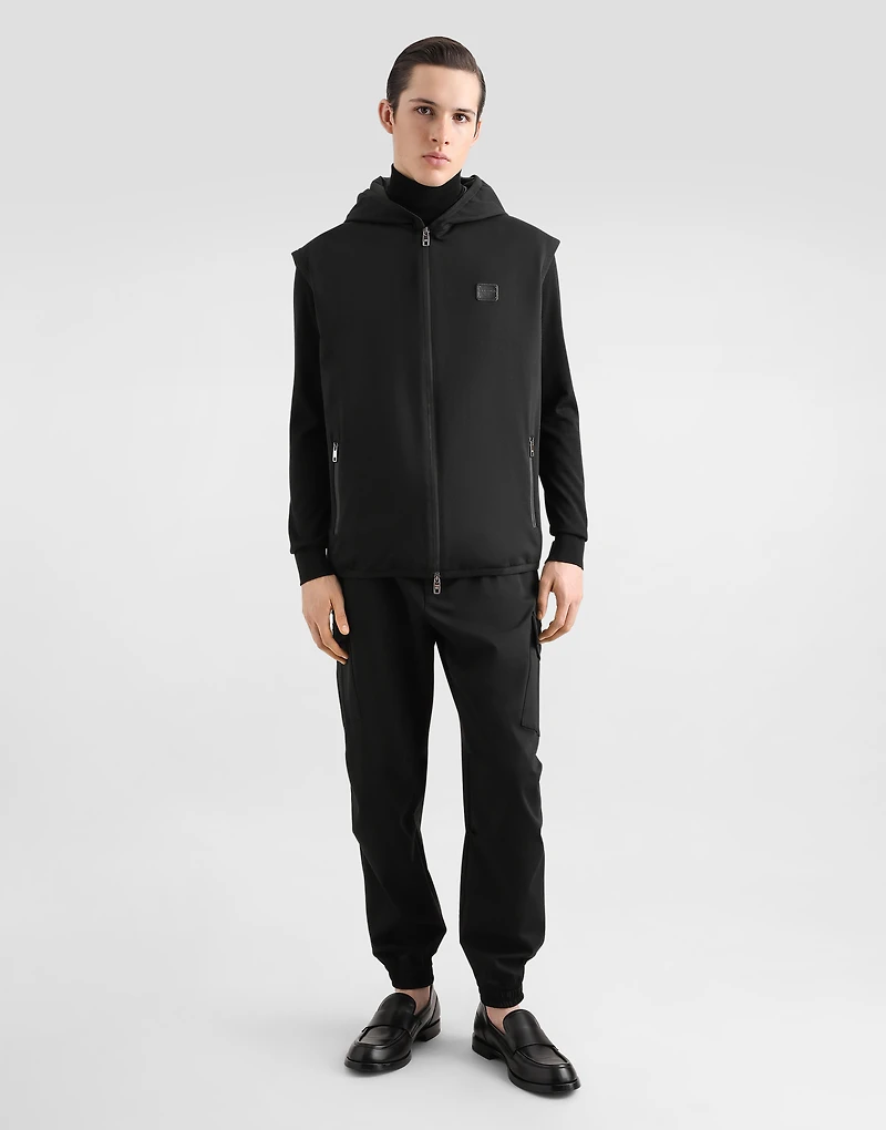 Technical fabric vest with hood
