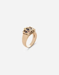 Royal Ring 18-carat yellow gold, lapis lazuli, rubies, and blue sapphire