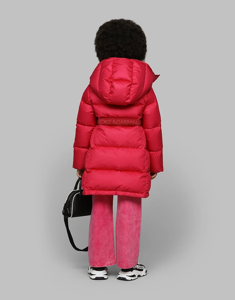 Long nylon down jacket with DG logo