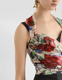 Marquisette and chiffon corset top with floral print