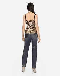 Leopard-print drill shaper corset with laces