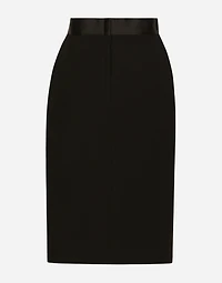 Wool midi pencil skirt with satin waistband