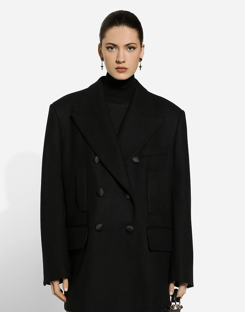 Oversize double-breasted wool baize jacket