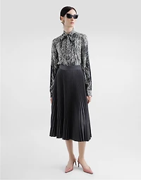 Fur-print charmeuse shirt with pussy-bow