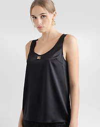 Satin tank top with DG logo pin
