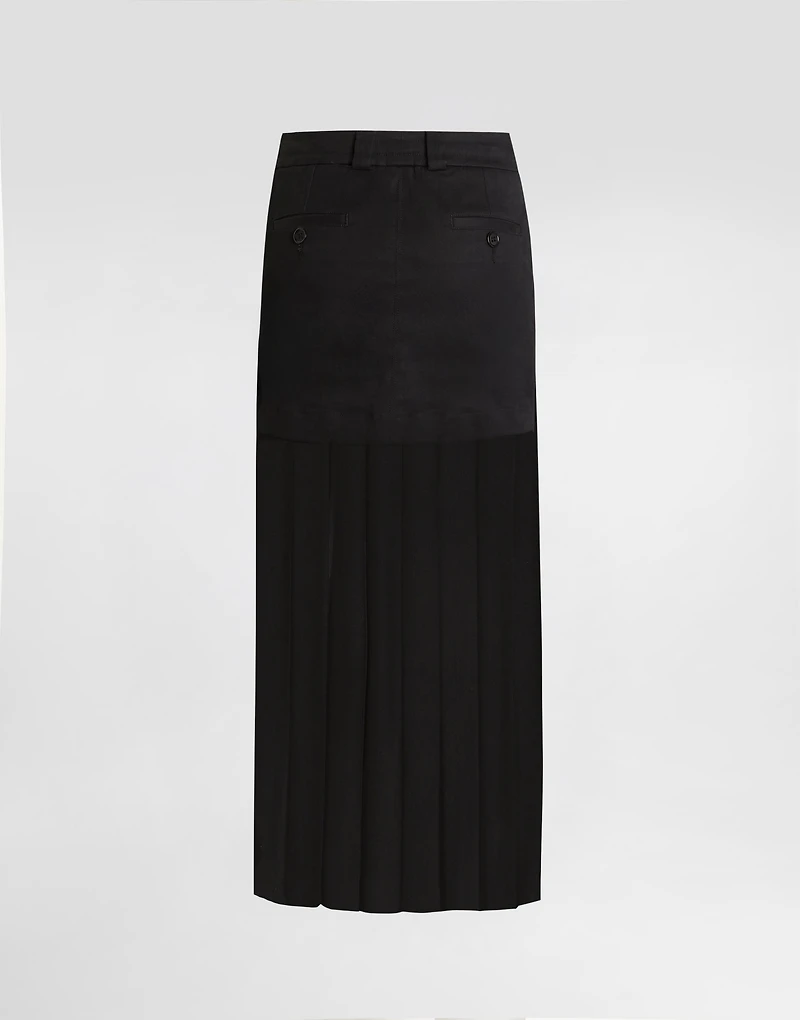 Twill midi skirt with chiffon