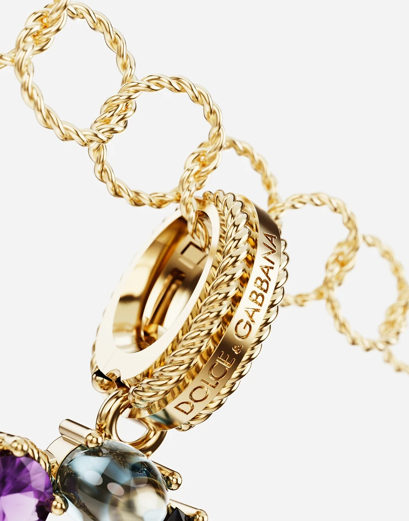 Charm Lettering 18-carat yellow gold and multicolored gems