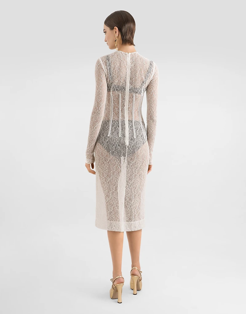 Lace calf-length dress with corset detailing