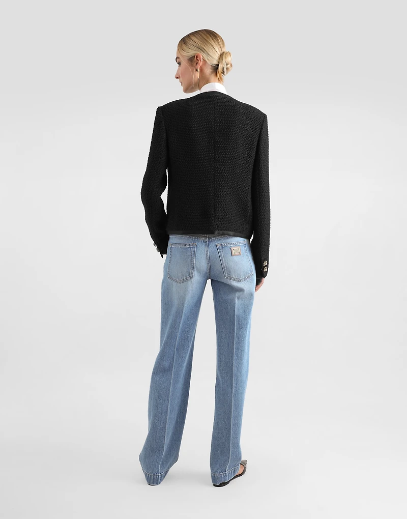 Loose denim jeans with pressed pleat